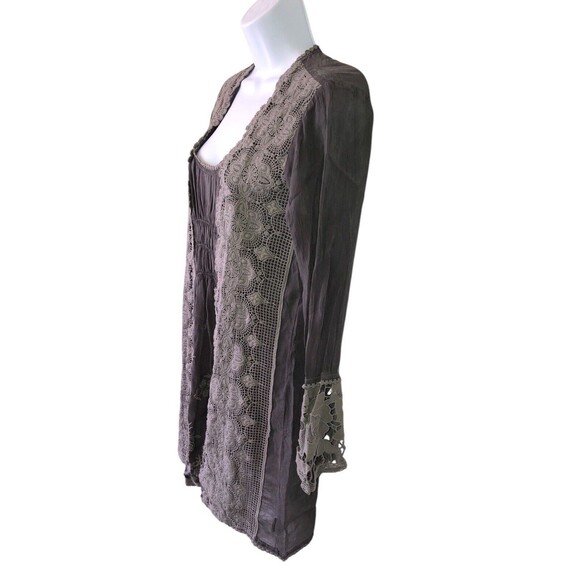 Johnny Was rayon pewter embroidered lace eyelet kimono style boho tunic top XS - Picture 2 of 9